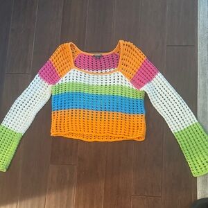 Wild Fable Vibrant Cover up long sleeve flowy crocheted top